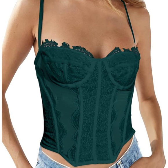 Drrita Emerald Green Corset Top L - Picture 2 of 9